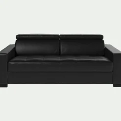 alinea Canapé En Cuir|Canapé 3 Places*Canapé 3 places convertible matelas Bultex en cuir avec accoudoirs 20cm - Noir