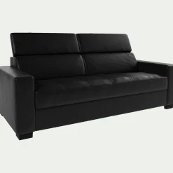 alinea Canapé En Cuir|Canapé 3 Places*Canapé 3 places convertible matelas Bultex en cuir avec accoudoirs 20cm - Noir
