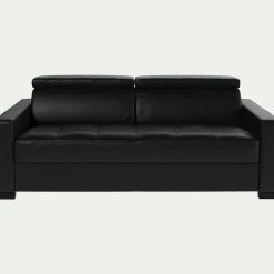 alinea Canapé En Cuir|Canapé 3 Places*Canapé 3 places convertible matelas Bultex en cuir avec accoudoirs 15cm - Noir