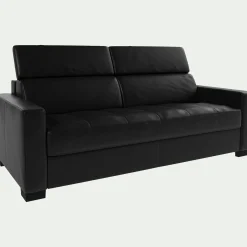 alinea Canapé En Cuir|Canapé 3 Places*Canapé 3 places convertible matelas Bultex en cuir avec accoudoirs 15cm - Noir