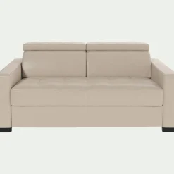 alinea Canapé En Cuir|Canapé 2 Places*Canapé 2 places fixe en cuir avec accoudoirs 15cm - Beige