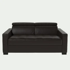alinea Canapé En Cuir|Canapé 2 Places*Canapé 2 places fixe en cuir avec accoudoirs 15cm - Marron