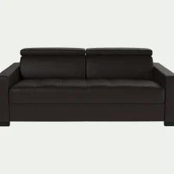 alinea Canapé 3 Places*Canapé 3 places fixe en cuir avec accoudoirs 15cm - Marron