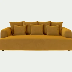 alinea Canapé En Velours|Canapé 4 Places*Canapé 4 places fixe en tissu velours - Jaune argan
