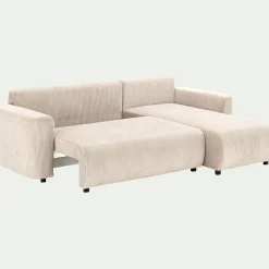 alinea Canapé En Velours|Canapé 4 Places*Canapé convertible à angle réversible en velours côtelé - roucas Beige