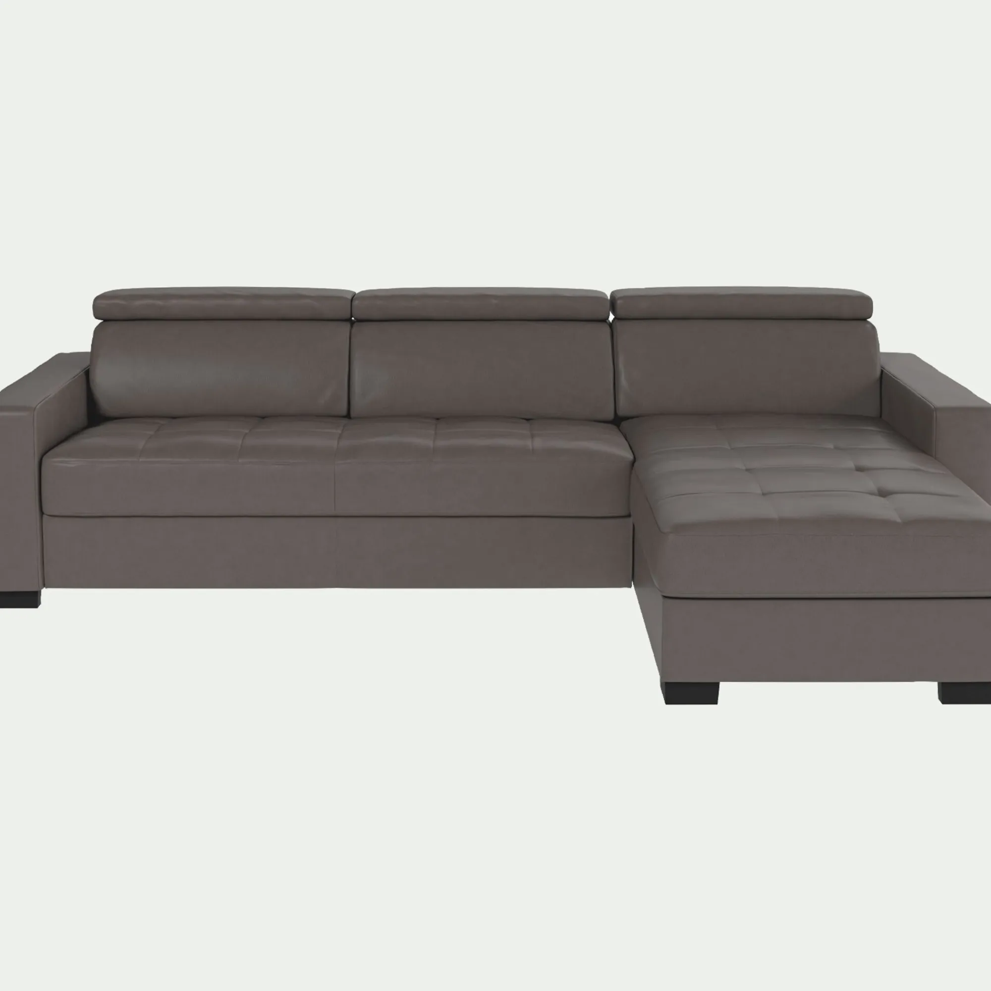 alinea Canapé En Cuir|Canapé Convertible*Canapé d'angle convertible en cuir avec accoudoirs 20cm - Taupe