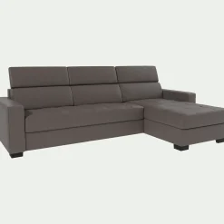 alinea Canapé En Cuir|Canapé Convertible*Canapé d'angle convertible en cuir avec accoudoirs 20cm - Taupe