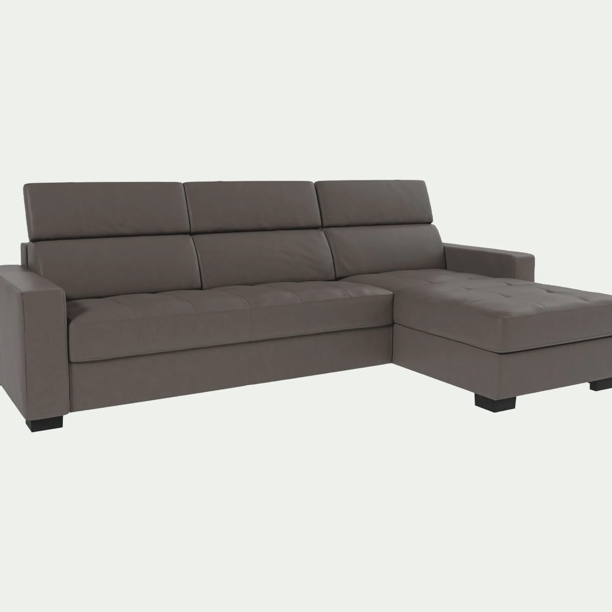 alinea Canapé En Cuir|Canapé Convertible*Canapé d'angle convertible en cuir avec accoudoirs 20cm - Taupe