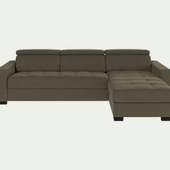 alinea Canapé En Velours|Canapé 4 Places*Canapé d'angle convertible en velours avec accoudoirs 20cm - taupe Marron