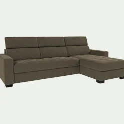 alinea Canapé En Velours|Canapé 4 Places*Canapé d'angle convertible en velours avec accoudoirs 20cm - taupe Marron
