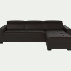 alinea Canapé En Cuir|Canapé Convertible*Canapé d'angle convertible en cuir avec accoudoirs 20cm - Marron