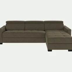 alinea Canapé En Velours|Canapé 4 Places*Canapé d'angle convertible en velours avec accoudoirs 15cm - taupe Marron