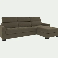 alinea Canapé En Velours|Canapé 4 Places*Canapé d'angle convertible en velours avec accoudoirs 15cm - taupe Marron