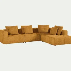 alinea Canapé 4 Places|Canapé Modulable*Canapé d'angle droit avec pouf en tissu Benjo - argan Jaune