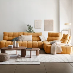 alinea Canapé En Tissu|Canapé 6 Places Et Plus*Canapé d'angle modulable avec pouf en tissu campo - argan Jaune