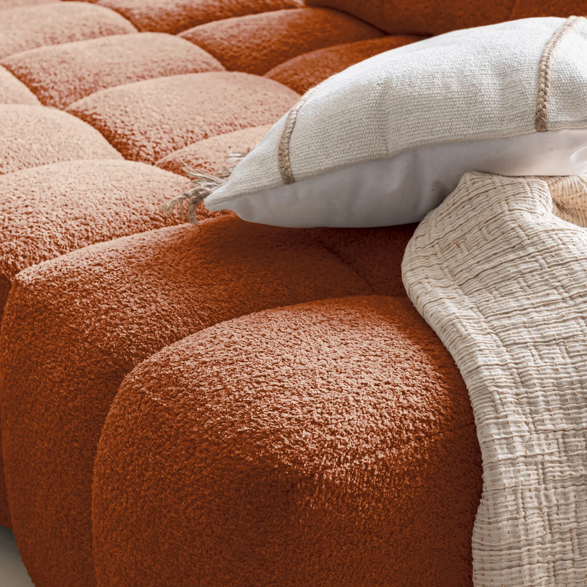 alinea Canapé En Tissu|Canapé 6 Places Et Plus*Canapé d'angle modulable avec chauffeuse et pouf en tissu campo - brun rustrel Marron