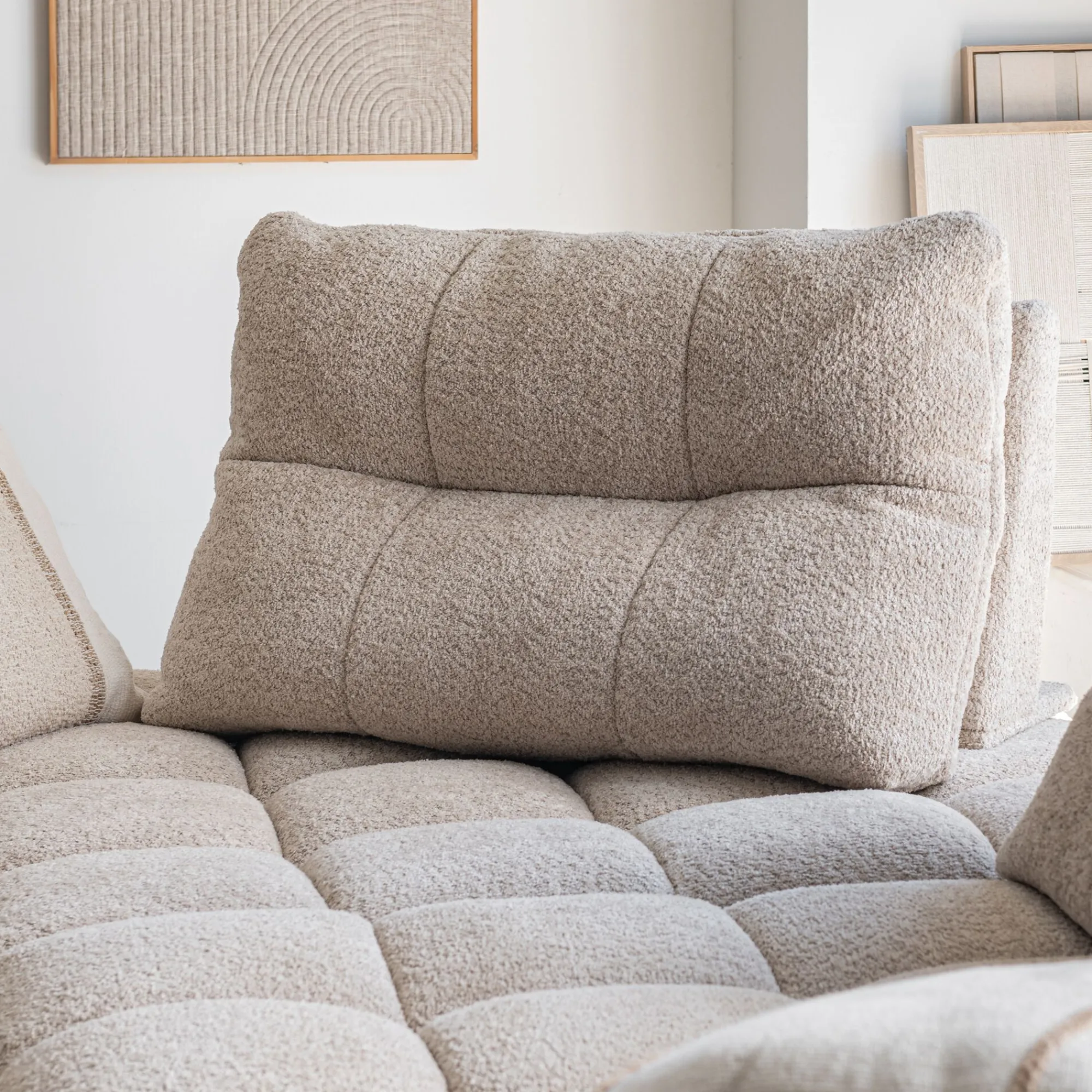 alinea Canapé En Tissu|Canapé 5 Places*Canapé d'angle modulable avec chauffeuse et pouf en tissu campo- Beige