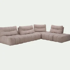 alinea Canapé En Tissu|Canapé 5 Places*Canapé d'angle modulable avec chauffeuse et pouf en tissu campo- Beige