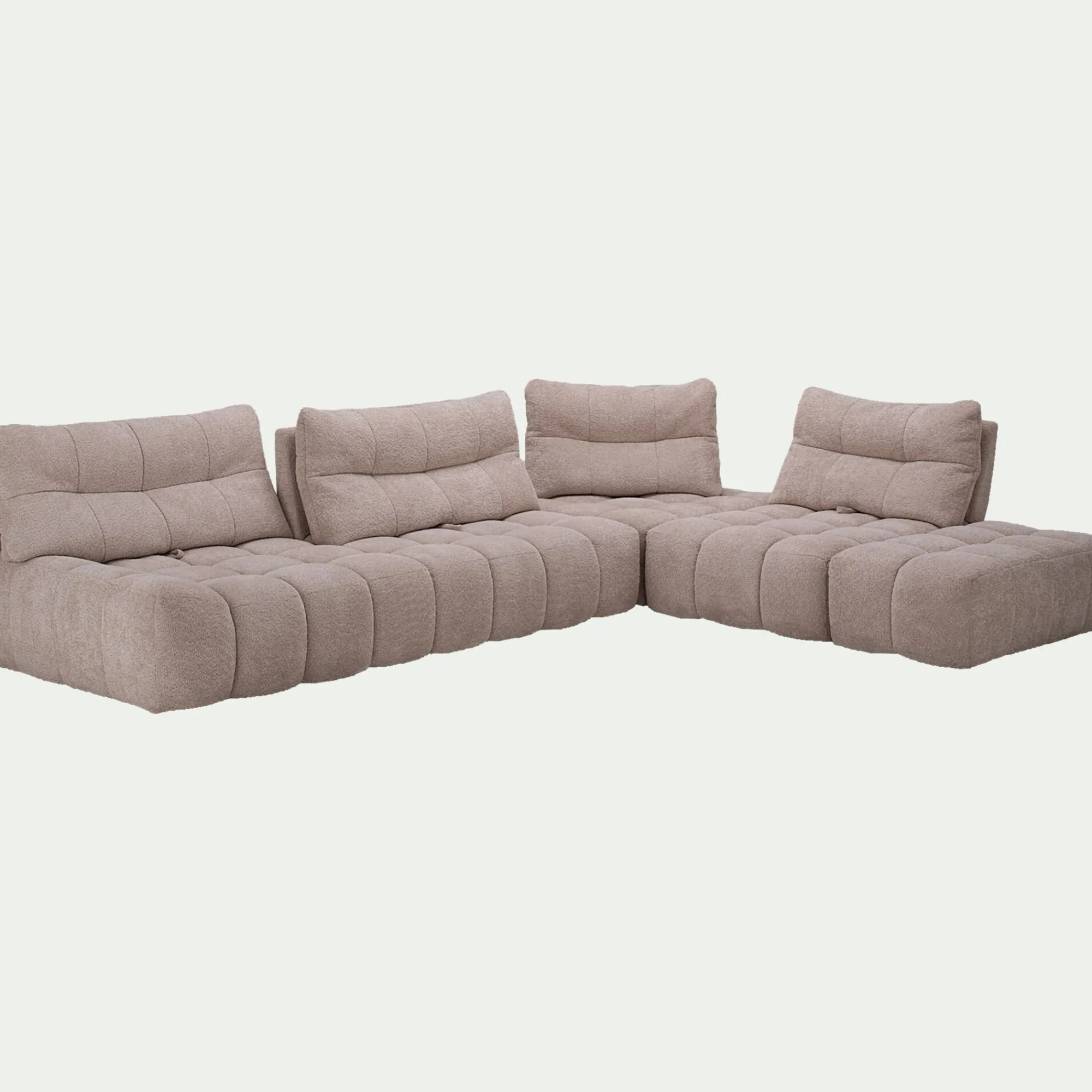 alinea Canapé En Tissu|Canapé 5 Places*Canapé d'angle modulable avec chauffeuse et pouf en tissu campo- Beige
