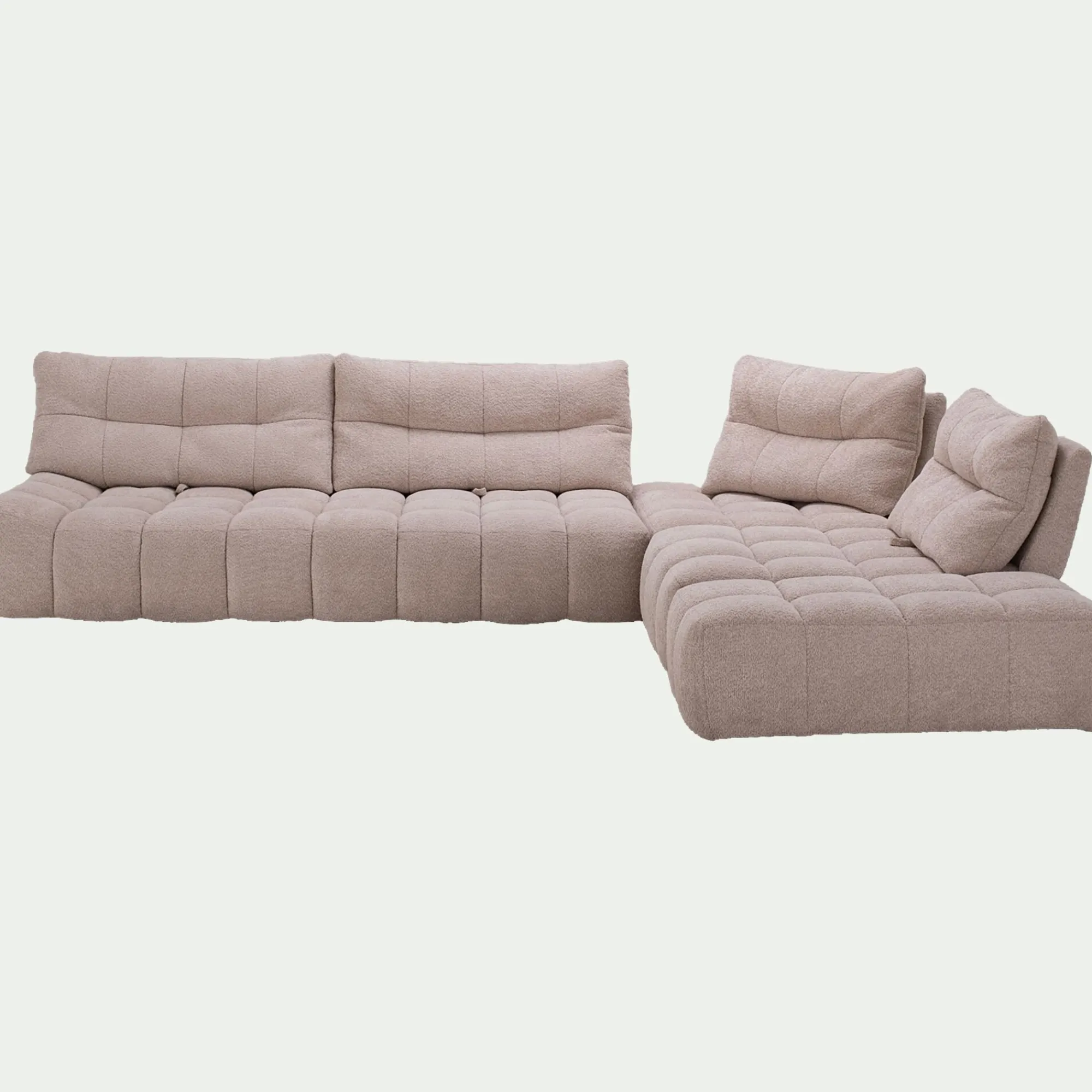 alinea Canapé En Tissu|Canapé 5 Places*Canapé d'angle modulable avec chauffeuse et pouf en tissu campo- Beige