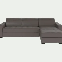 alinea Canapé En Cuir|Canapé 4 Places*Canapé d'angle réversible fixe en cuir de buffle avec accoudoirs 20cm - taupe Gris