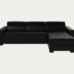 alinea Canapé En Cuir|Canapé 4 Places*Canapé d'angle réversible fixe en cuir de buffle avec accoudoirs 20cm - Noir