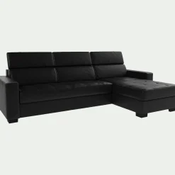 alinea Canapé En Cuir|Canapé 4 Places*Canapé d'angle réversible fixe en cuir de buffle avec accoudoirs 20cm - Noir