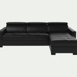 alinea Canapé En Cuir|Canapé 4 Places*Canapé d'angle réversible fixe en cuir de buffle avec accoudoirs 15cm - Noir