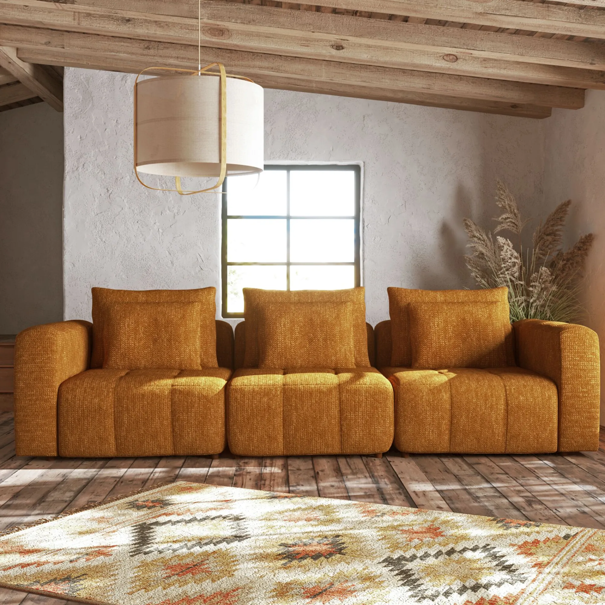 alinea Canapé 3 Places|Canapé Modulable*Canapé droit modulable en tissu Benjo - argan Jaune