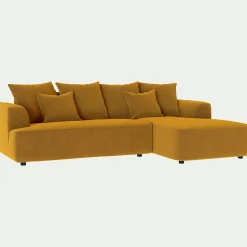 alinea Canapé En Velours|Canapé D'Angle*Canapé petit angle droit fixe en tissu velours - Jaune argan