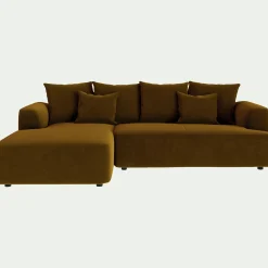 alinea Canapé 3 Places|Canapé D'Angle*Canapé petit angle gauche fixe en tissu velours - bronze Marron