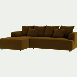 alinea Canapé 3 Places|Canapé D'Angle*Canapé petit angle gauche fixe en tissu velours - bronze Marron