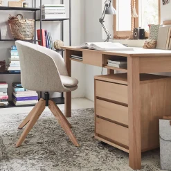 alinea Chaise De Salle À Manger*Chaise de bureau rotative en tissu et bois - Beige