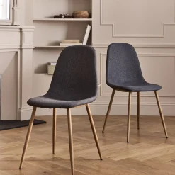 alinea Chaise De Salle À Manger*Chaise en acier effet bois et tissu - ardoise Gris