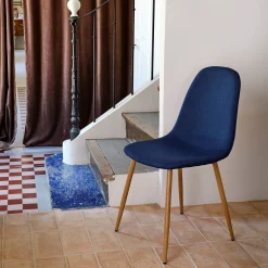 alinea Chaise De Salle À Manger*Chaise en acier effet bois et tissu - figuerolles Bleu