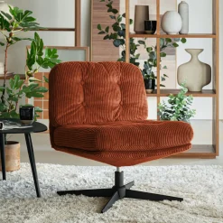 alinea Fauteuil*Chaise pivotante en velours côtelé et piétement en fer - brun rustrel Marron