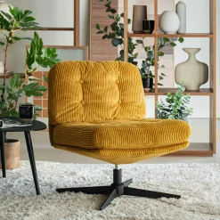 alinea Fauteuil*Chaise pivotante en velours côtelé et piétement en fer - argan Jaune