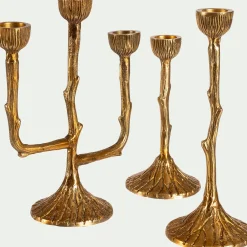 alinea Bougie Et Photophore De Noël*Chandelier effet bois en laiton H16cm - Doré