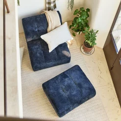 alinea Pouf & Repose-Pieds*Chauffeuse en tissu Eden - marine Bleu
