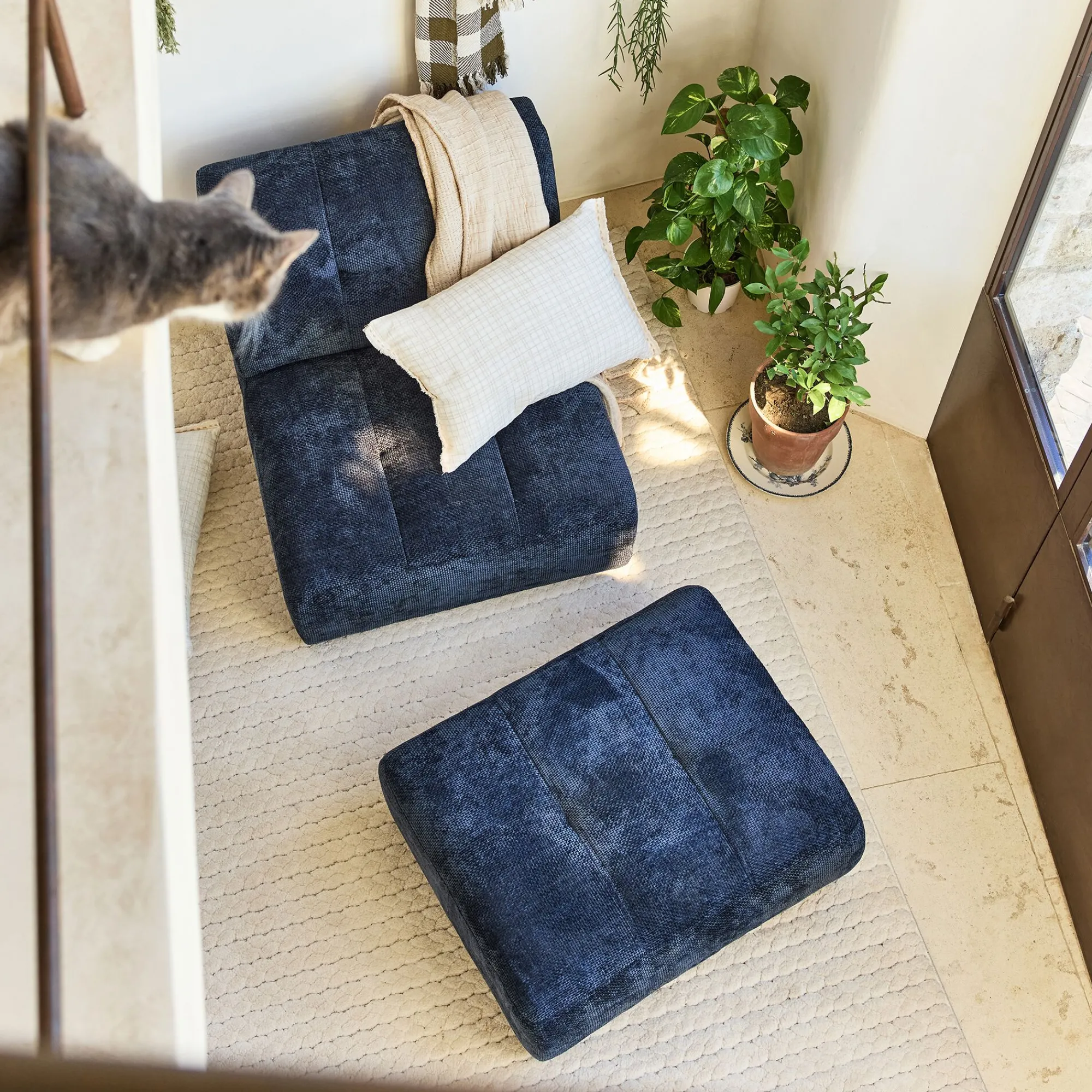 alinea Pouf & Repose-Pieds*Chauffeuse en tissu Eden - marine Bleu
