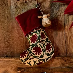 alinea Décoration À Suspendre*Chaussette déco de Noël motif floral - Rouge