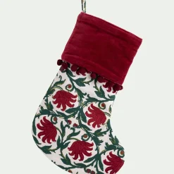 alinea Décoration À Suspendre*Chaussette déco de Noël motif floral - Rouge