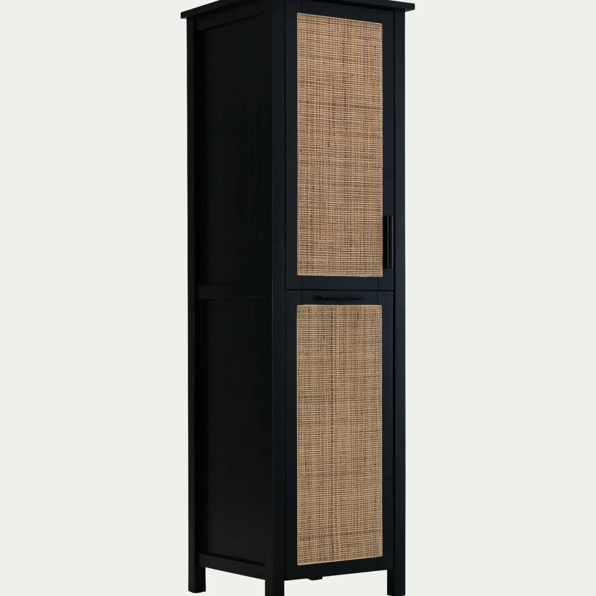 alinea Colonne De Salle De Bain*Colonne de salle de bain en bois de cèdre et cannage - H171cm Noir