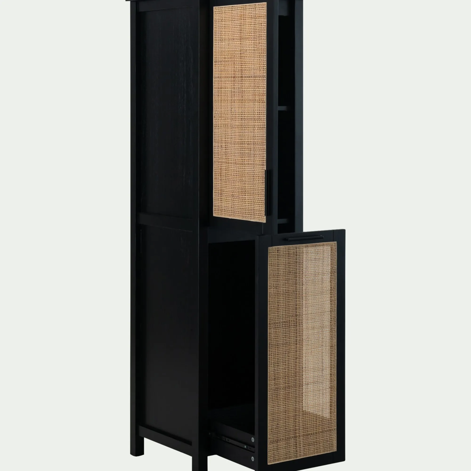 alinea Colonne De Salle De Bain*Colonne de salle de bain en bois de cèdre et cannage - H171cm Noir