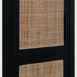 alinea Colonne De Salle De Bain*Colonne de salle de bain en bois de cèdre et cannage - H171cm Noir