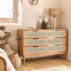 alinea Commode & Chiffonnier*Commode 6 tiroirs en bois et cannage - Bois clair
