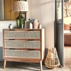 alinea Commode & Chiffonnier*Commode 3 tiroirs en bois et cannage - Bois clair