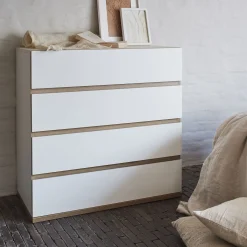 alinea Commode & Chiffonnier|Dressing*Commode module 4 tiroirs en bois effet chêne H94XL94cm - Blanc