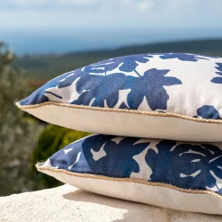 alinea Coussin Exterieur*Coussin d'extérieur à motif feuilles de figuier 45x45cm - bleu