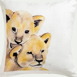 alinea Bureau Enfant|Coussin Enfant*Coussin motif lions en coton 45x45cm - jaune